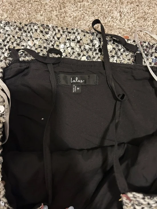Lulu's Silver Sequin Mini Dress with Black Straps - Picture 3 of 3